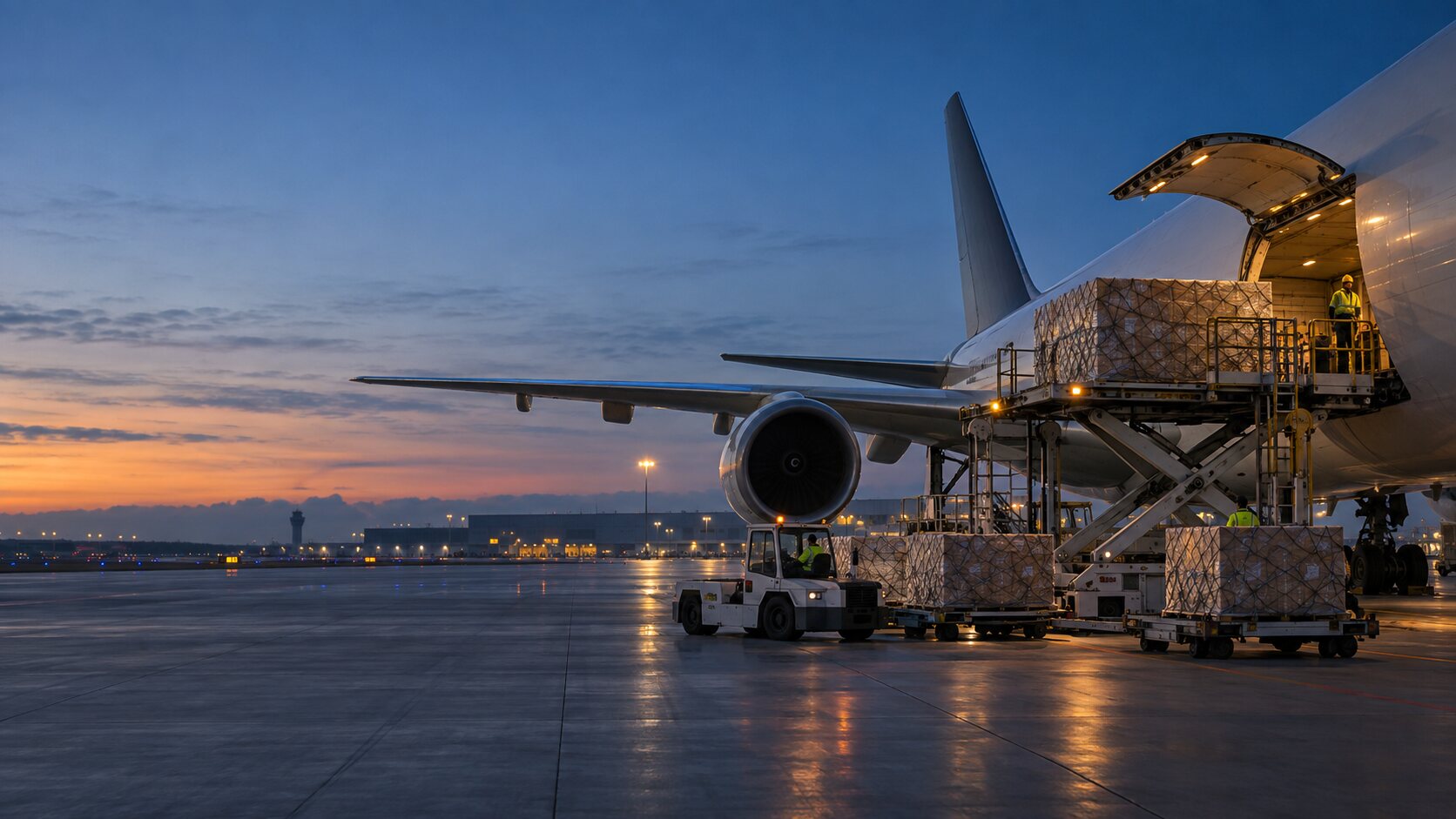 Air cargo being loaded onto an aircraft